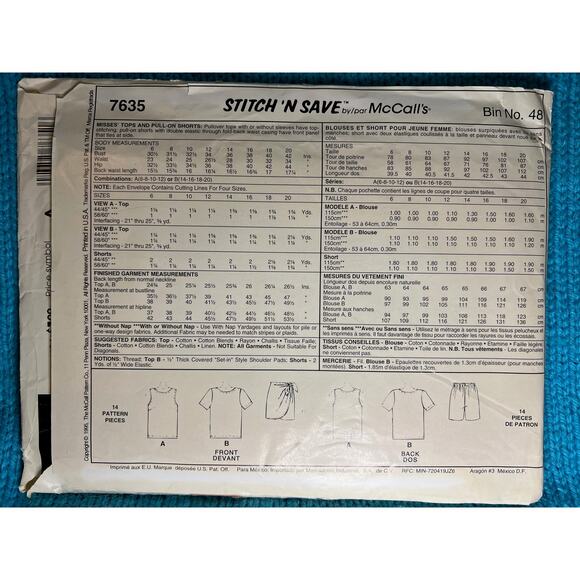 McCalls 7635 Sewing pattern tshirt tank top shorts skort size 6 8 10 12 - Picture 3 of 7